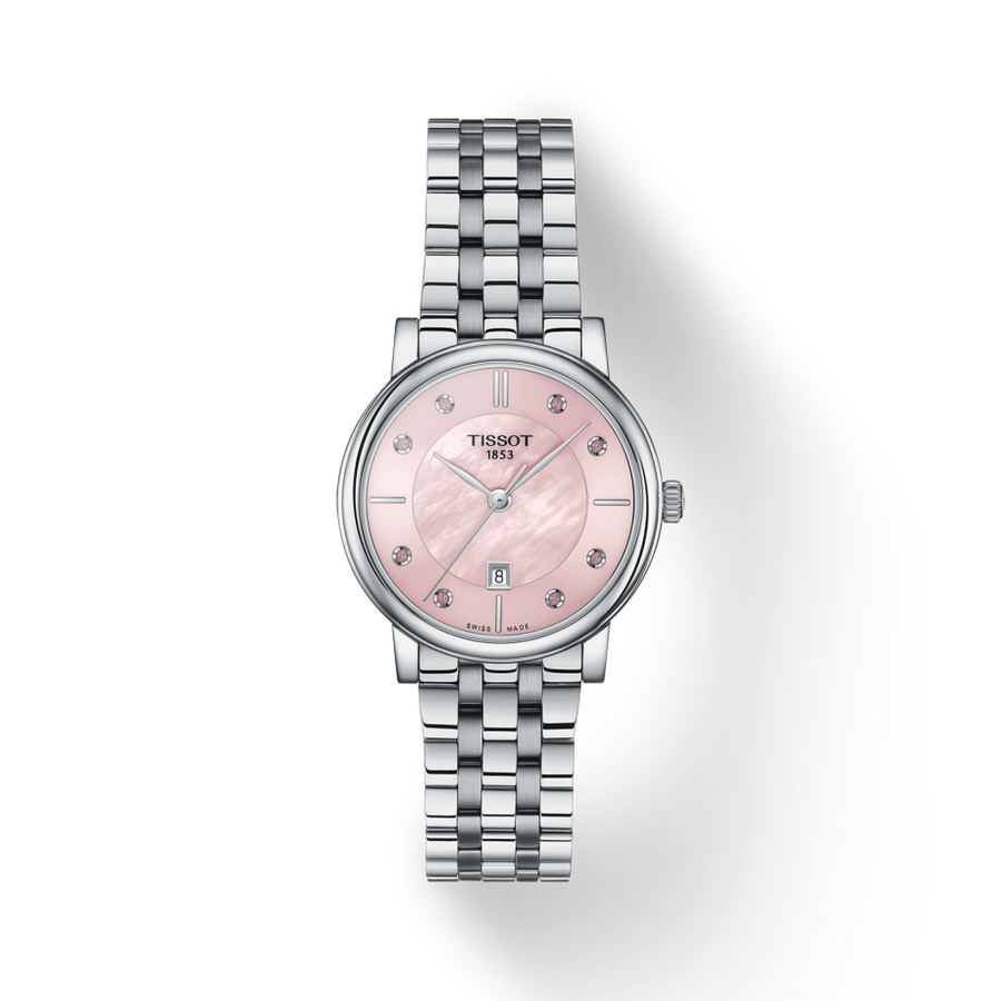 Tissot T Classic Carson Premium Lady Mother of Pearl Pink Dial Silver Steel Strap Watch For Women - T122.210.11.159.00