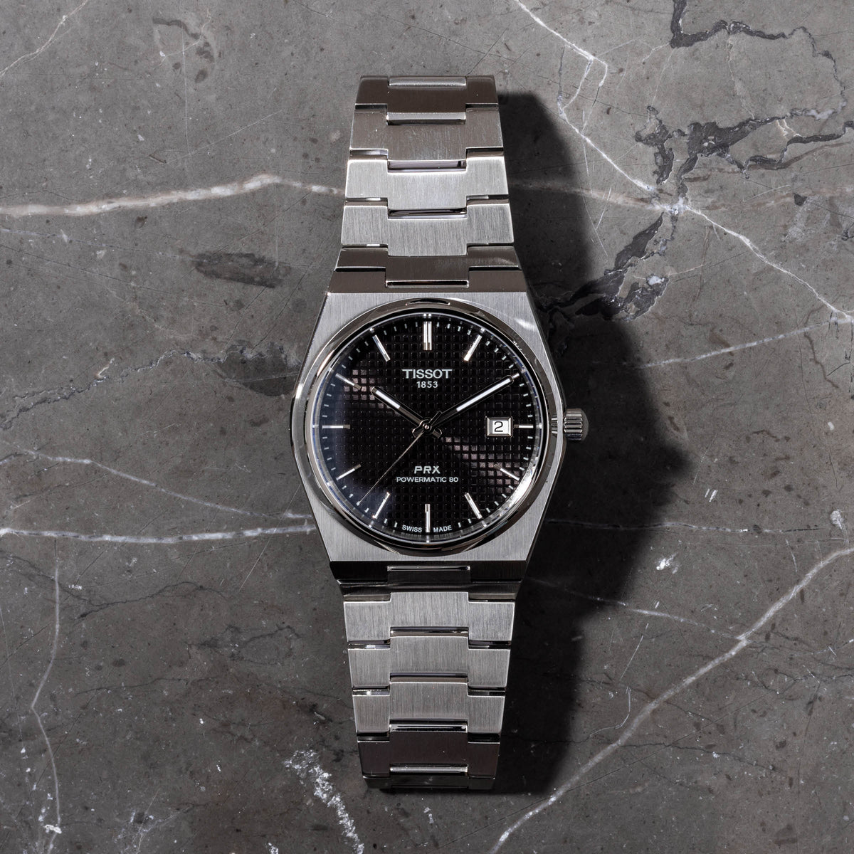 Tissot PRX Powermatic 80 Black Dial Silver Steel Strap Watch for Men - T137.407.11.051.00