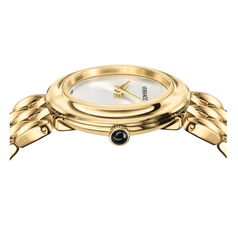 Versace V-Flare Quartz Silver Dial Gold Steel Strap Watch for Women - VEBN00718