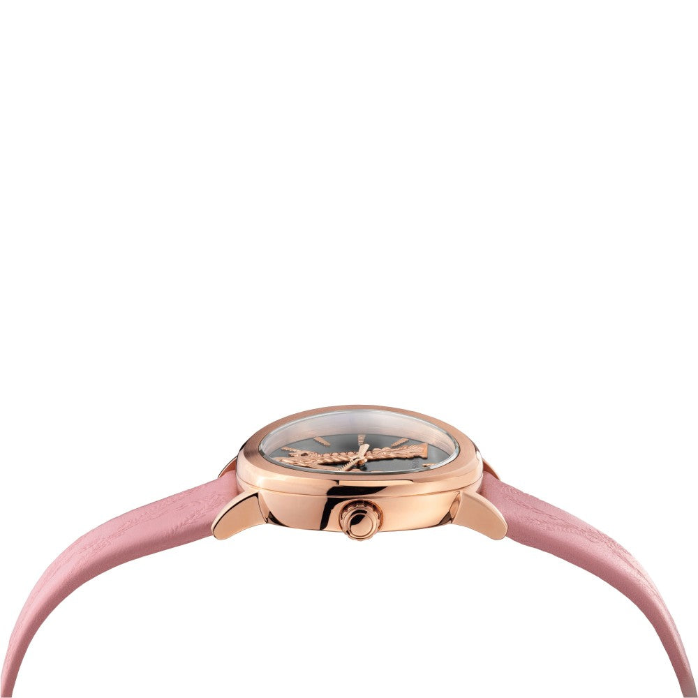 Versace Virtus Quartz Grey Dial Pink Leather Strap Watch for Women - VEHC00319