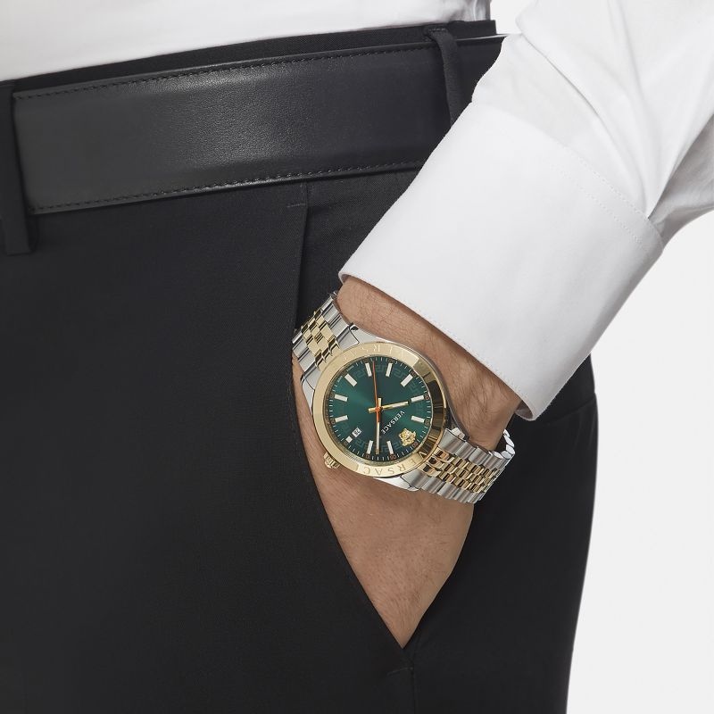 Versace Hellenium Green Dial Two Tone Steel Strap Watch for Men - VEVK00620
