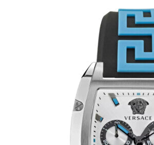 Versace Dominus Chronograph Silver Dial Black Rubber Strap Watch For Men - VE6H00123