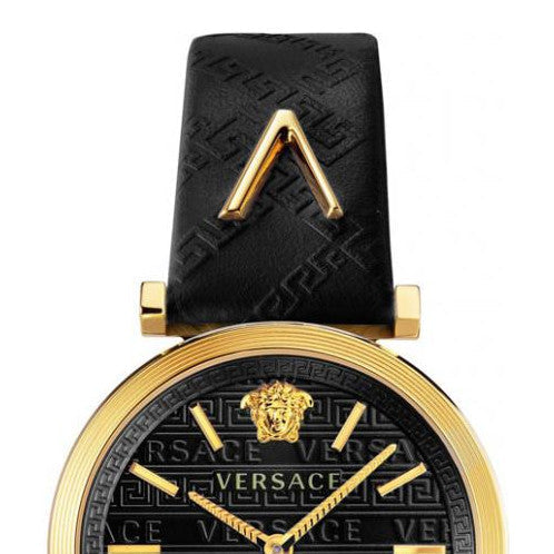 Versace V-Twist Black Dial Black Leather Strap Watch for Women - VELS00619