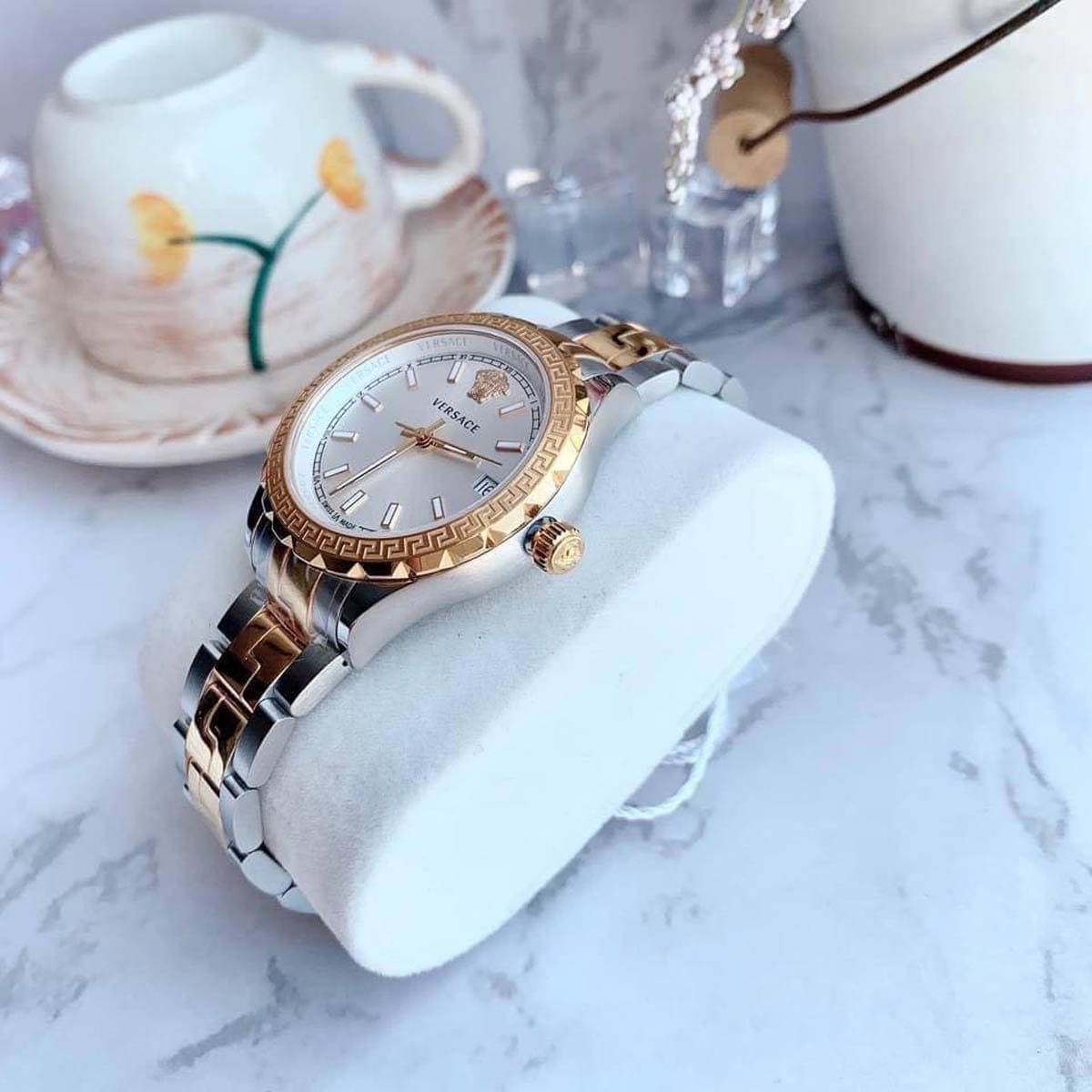 Versace Hellenyium Silver Dial Two Tone Steel Strap Watch for Women - V12030015