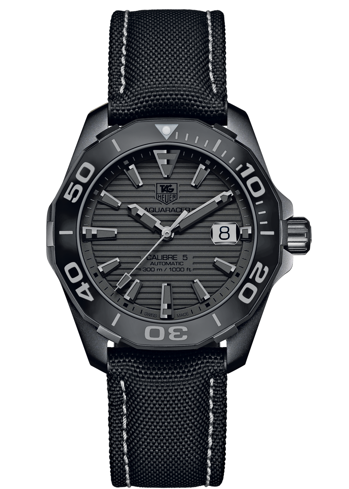 Tag Heuer Aquaracer 300 Swiss Limited Edition Black Dial Black Nylon Strap Watch for Men - WAY218B.FC6364