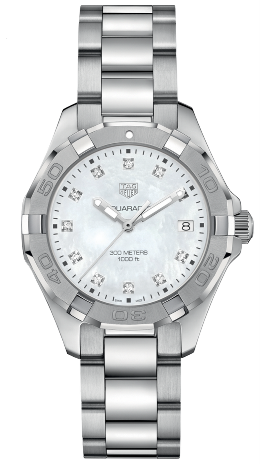 Tag Heuer Aquaracer Diamonds Mother of Pearl Dial Silver Steel Strap Watch for Women - WBD131B.BA0748