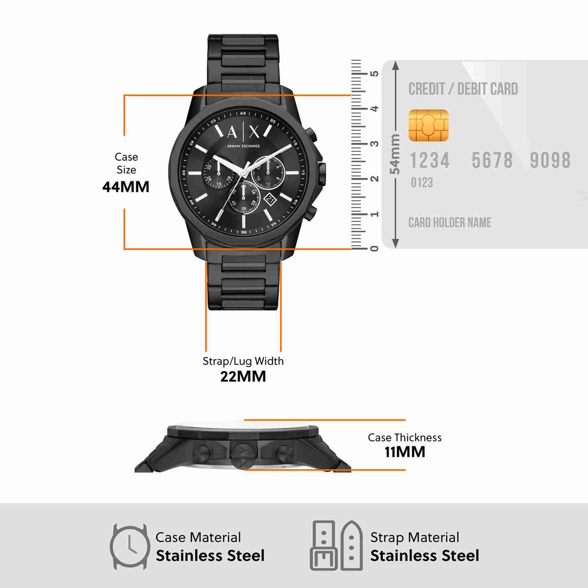 Armani Exchange Banks Chronograph Black Dial Black Steel Strap Watch For Men - AX1722