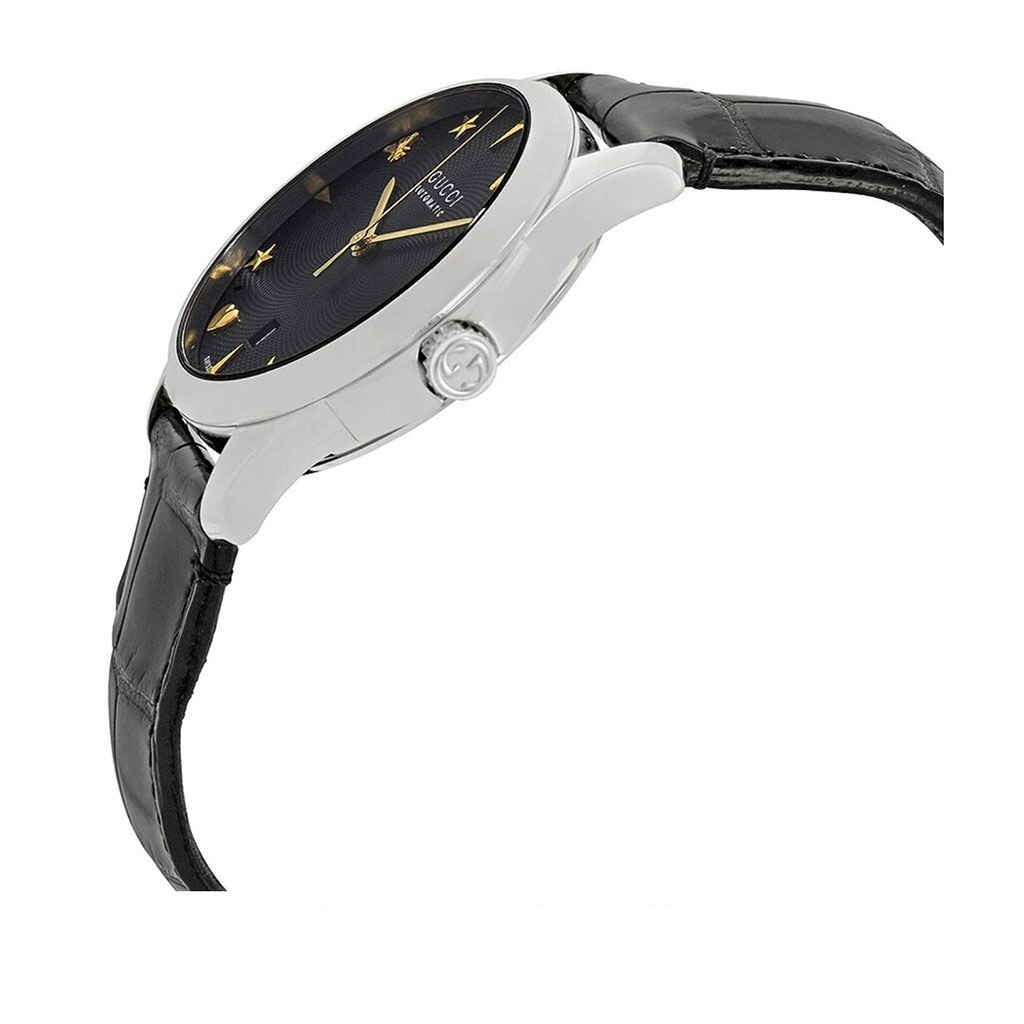 Gucci G Timeless Automatic Black Dial Black Leather Strap Watch For Women - YA126469