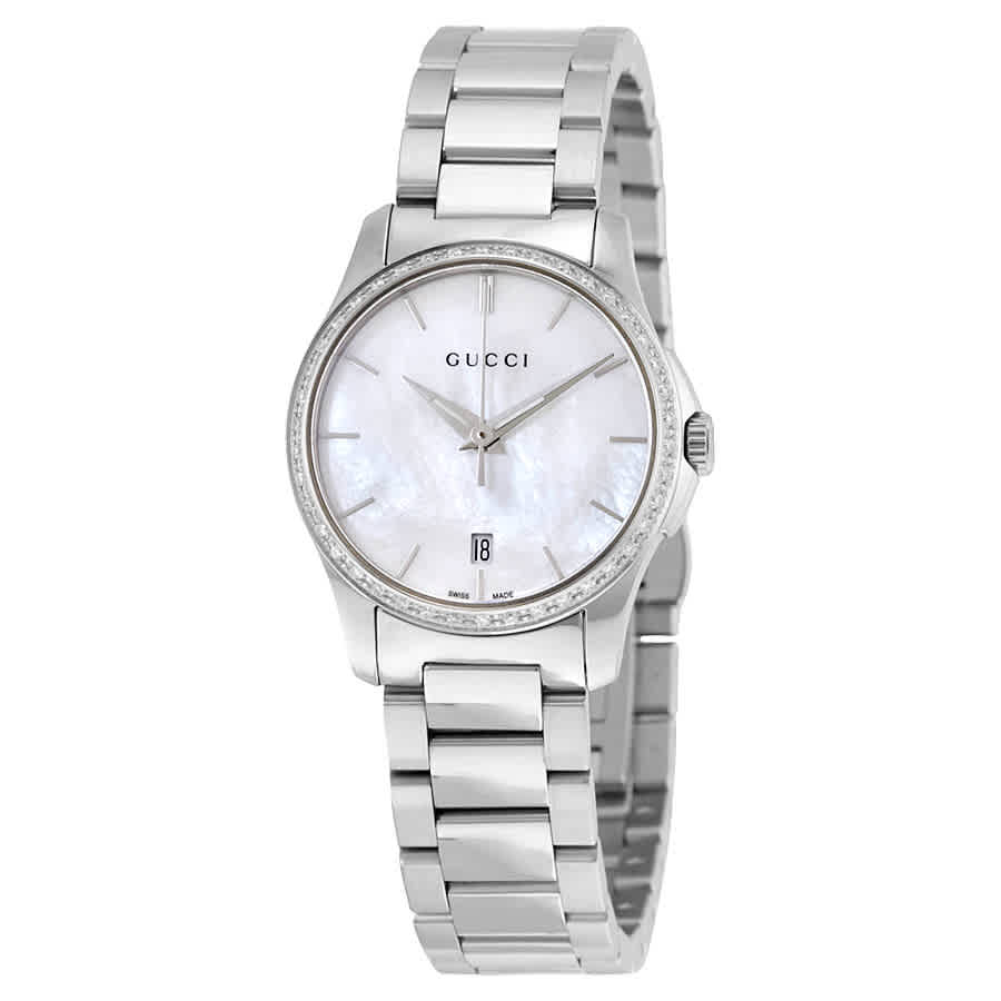 Gucci G Timeless Mother of Pearl Dial Silver Steel Strap Watch For Women - YA126543