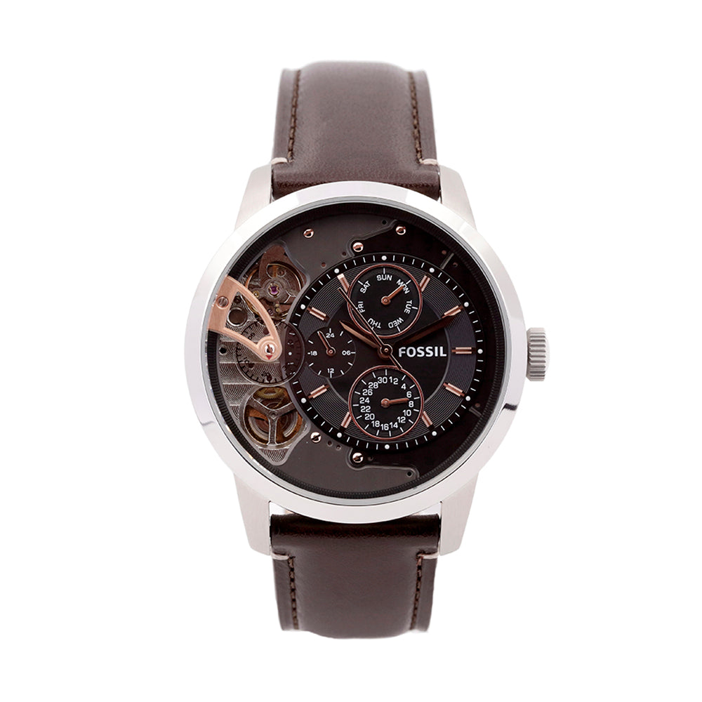 Fossil Townsman Automatic Black Dial Brown Leather Strap Watch for Men -  ME1163