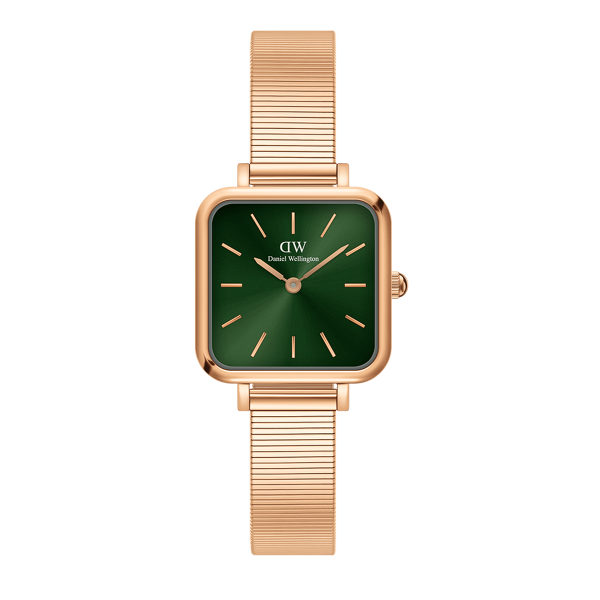Daniel Wellington Quadro Studio Green Dial Rose Gold Mesh Strap Watch For Women - DW00100520