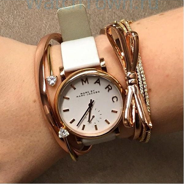 Marc Jacobs Baker White Dial White Leather Strap Watch for Women - MBM1283
