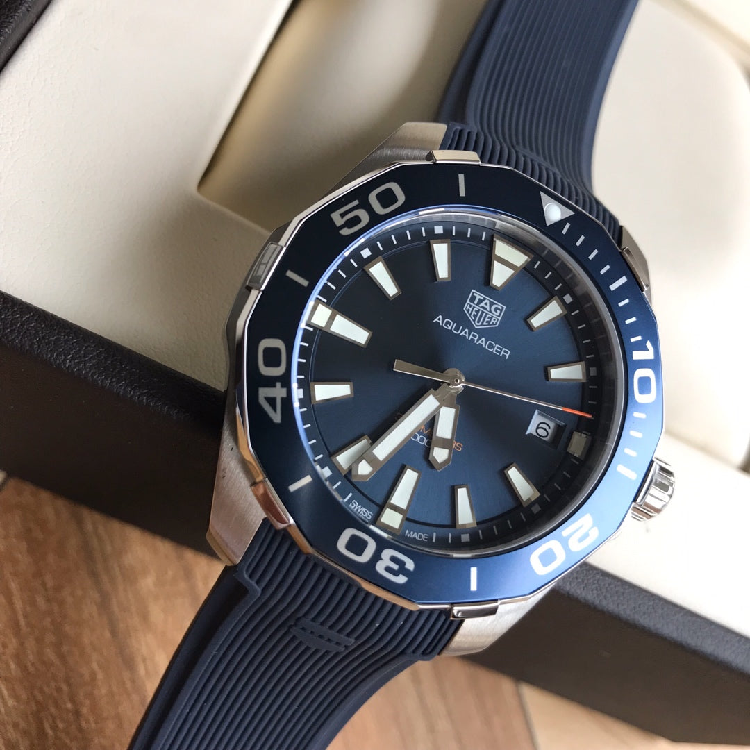 Tag Heuer Aquaracer Blue Dial Blue Rubber Strap Watch for Men - WAY111C.FT6155