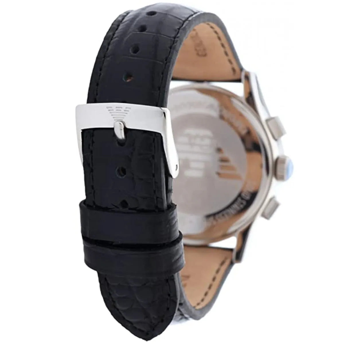 Emporio Armani Velente Silver Dial Black Leather Strap Watch for Women - AR0670