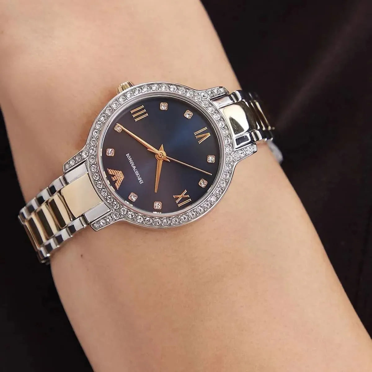 Emporio Armani Cleo Blue Dial Two Tone Steel Strap Watch for Women - AR11576