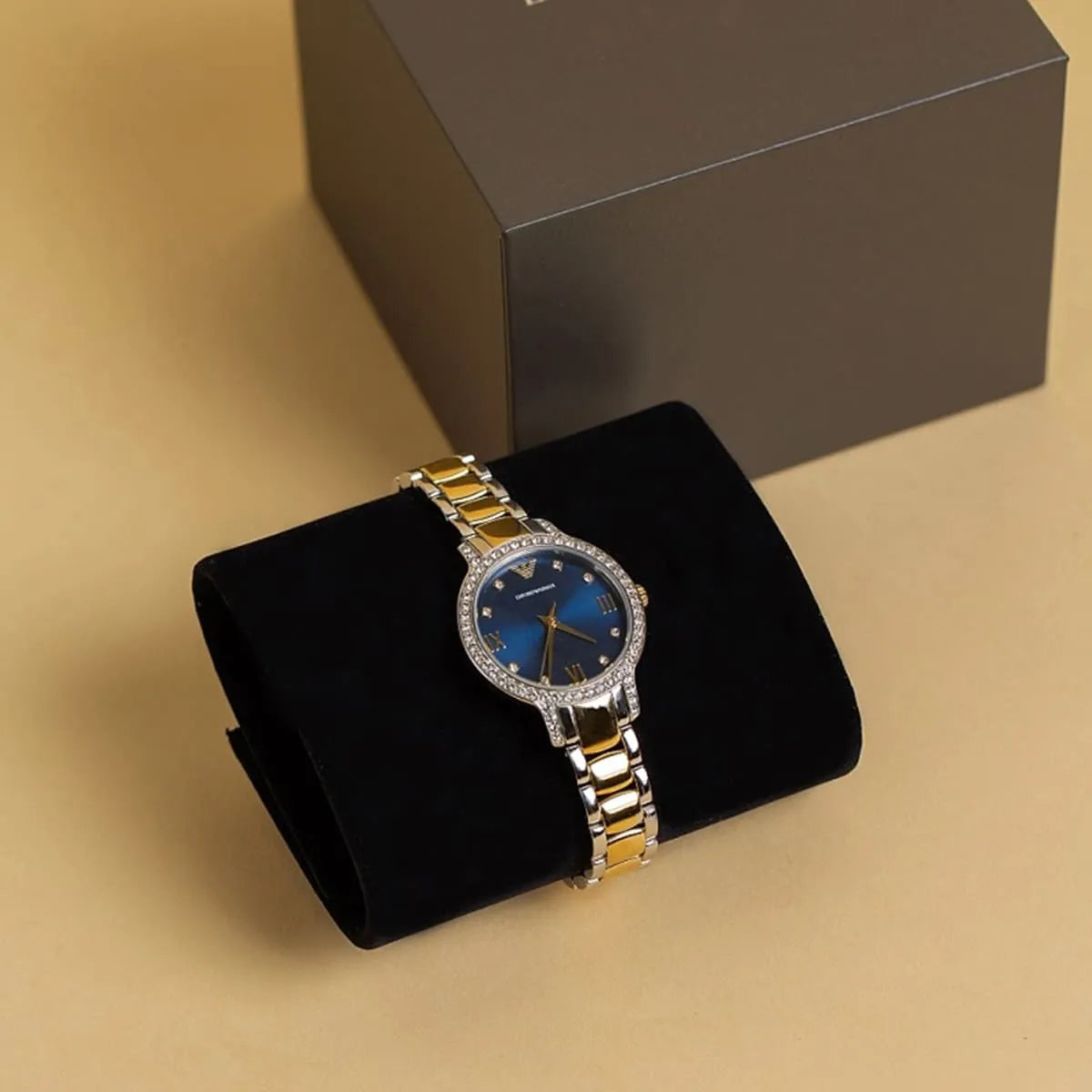 Emporio Armani Cleo Blue Dial Two Tone Steel Strap Watch for Women - AR11576
