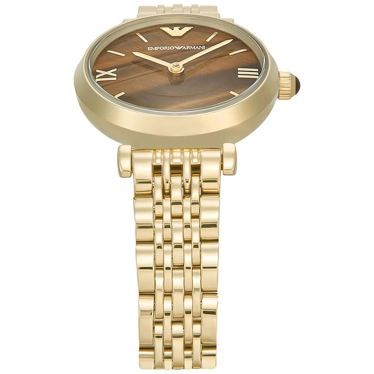 Emporio Armani Gianni T-Bar Brown Dial Gold Steel Strap Watch for Women - AR11703
