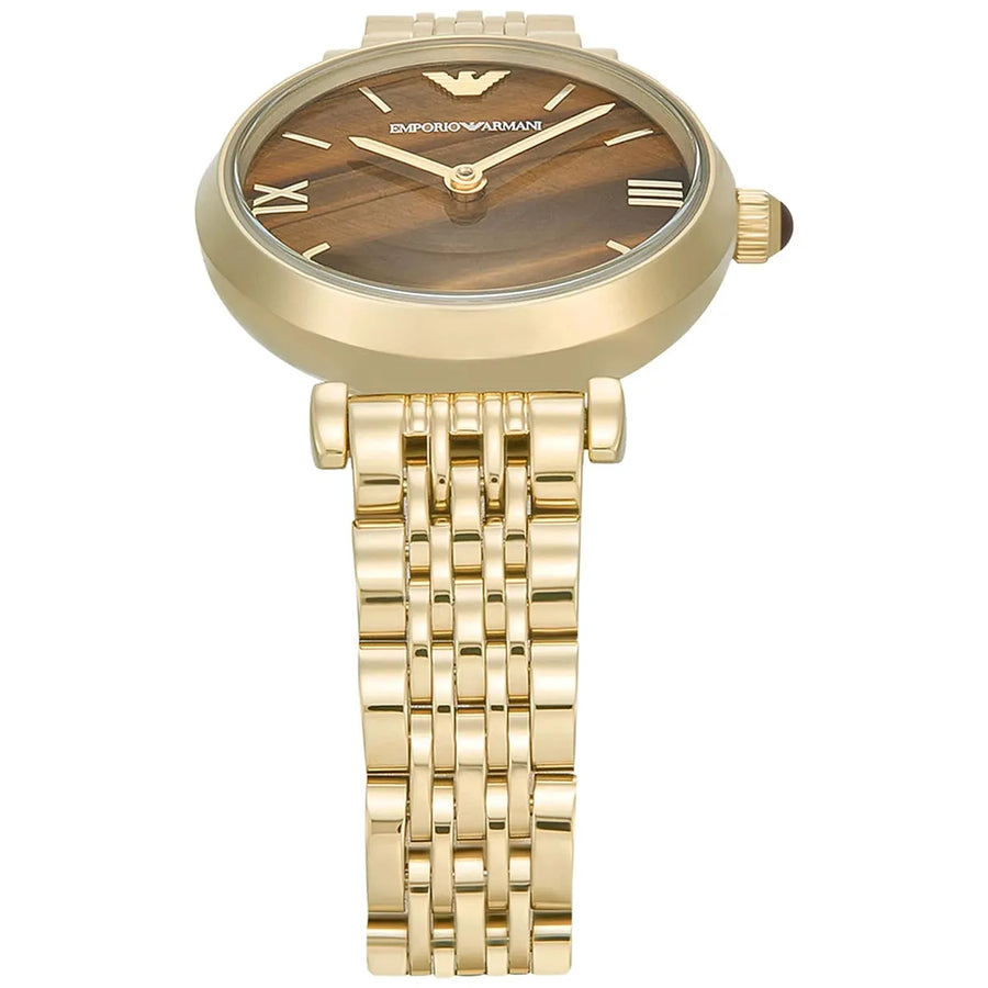 Emporio Armani Gianni T-Bar Brown Dial Gold Steel Strap Watch for Women - AR11703