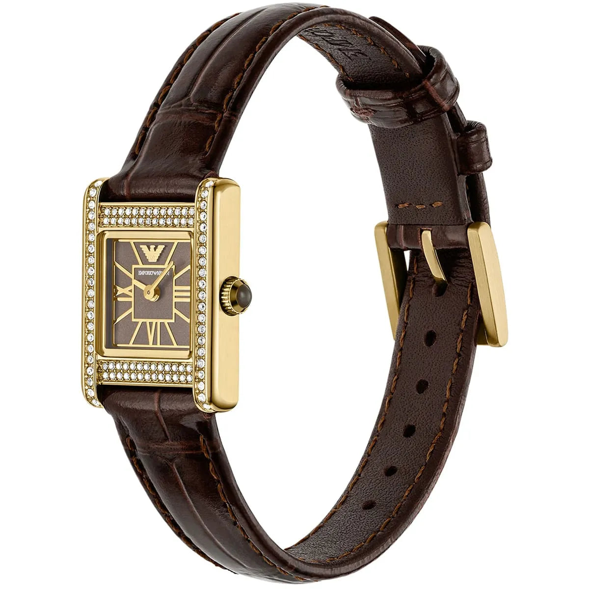 Emporio Armani Gianni T-Bar Brown Dial Brown Leather Strap Watch for Women - AR11705