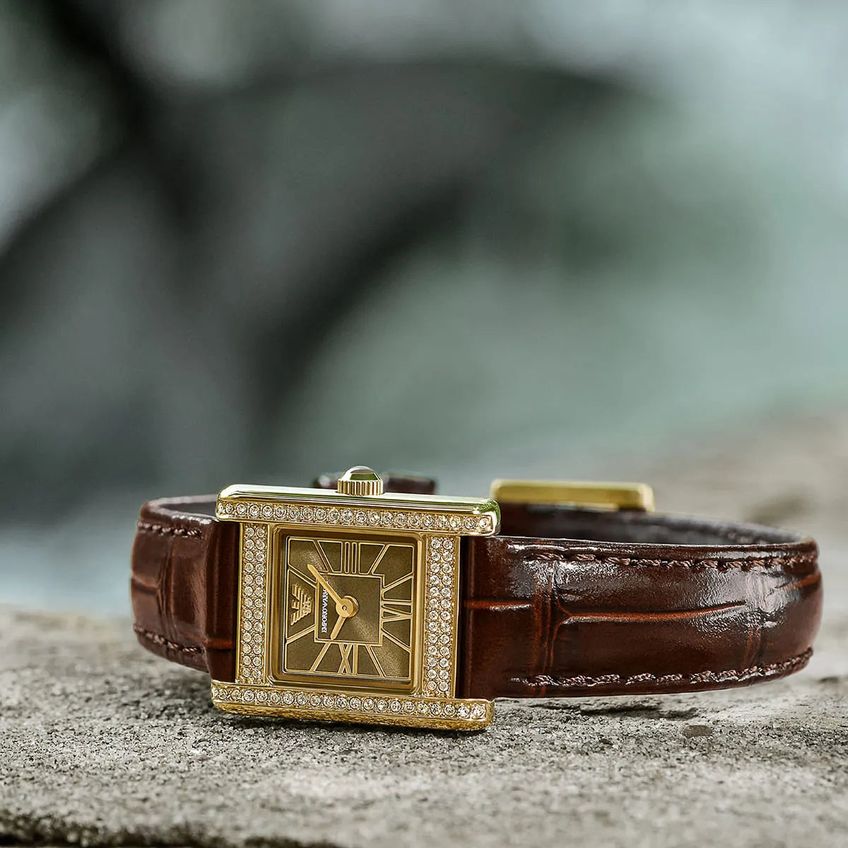 Emporio Armani Gianni T-Bar Brown Dial Brown Leather Strap Watch for Women - AR11705