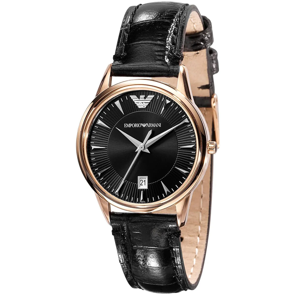Emporio Armani Classic Black Dial Black Leather Strap Watch for Women - AR2445