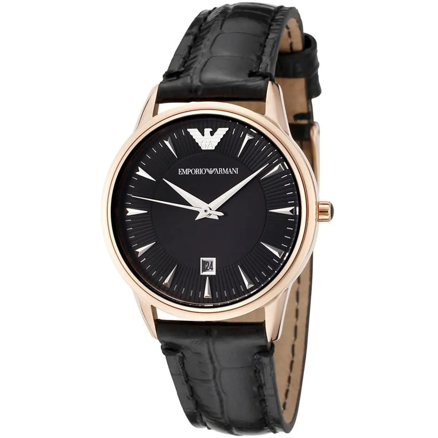 Emporio Armani Classic Black Dial Black Leather Strap Watch for Women - AR2445