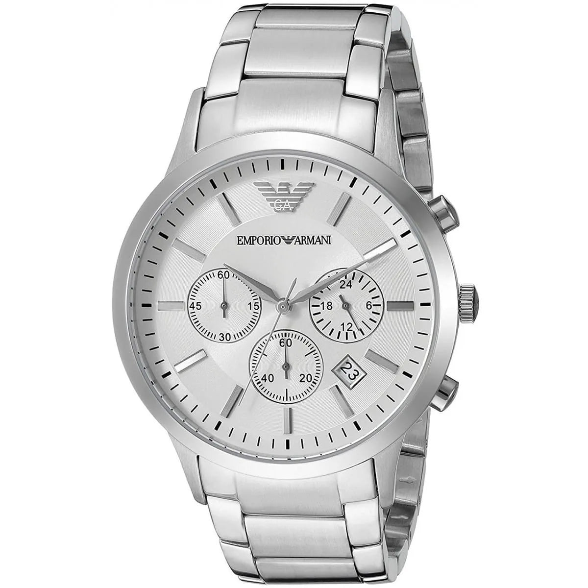 Emporio Armani Renato Chronograph White Dial Silver Steel Strap Watch for Women  - AR2459