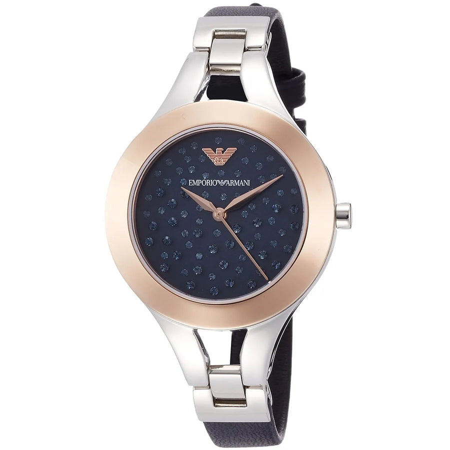 Emporio Armani Chiara Two Tone Dial Black Leahter Strap Watch for Women  - AR7436