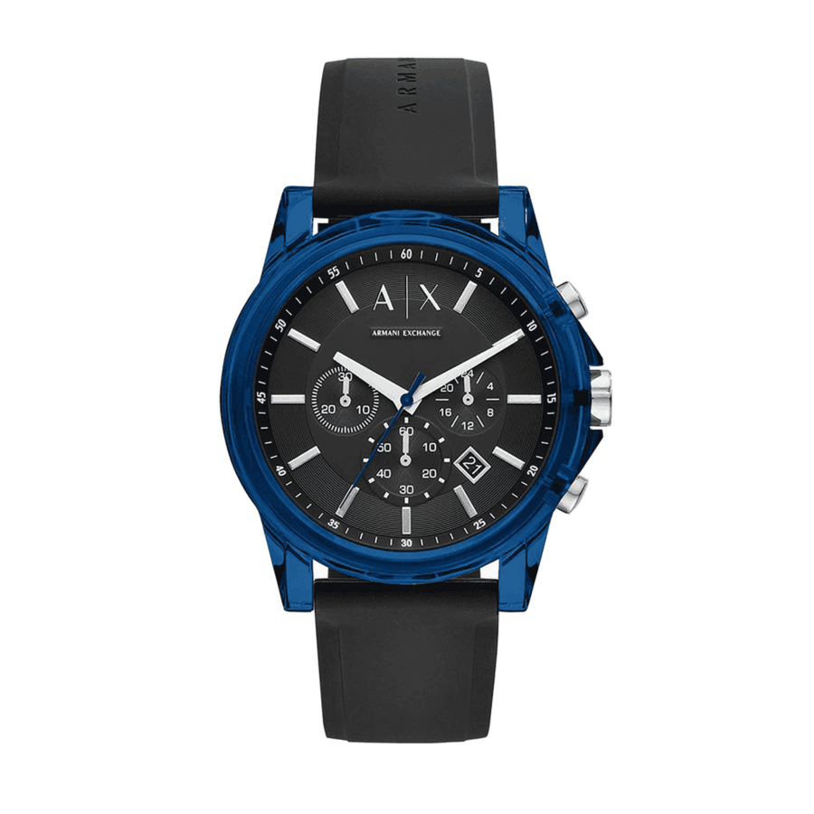 Armani Exchange Outerbanks Chronograph Black Dial Black Silicone Strap Watch For Men - AX1339