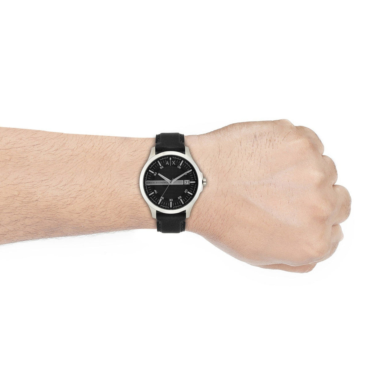 Armani Exchange Hampton Chronograph Black Dial Black Leather Strap Watch For Men - AX2101