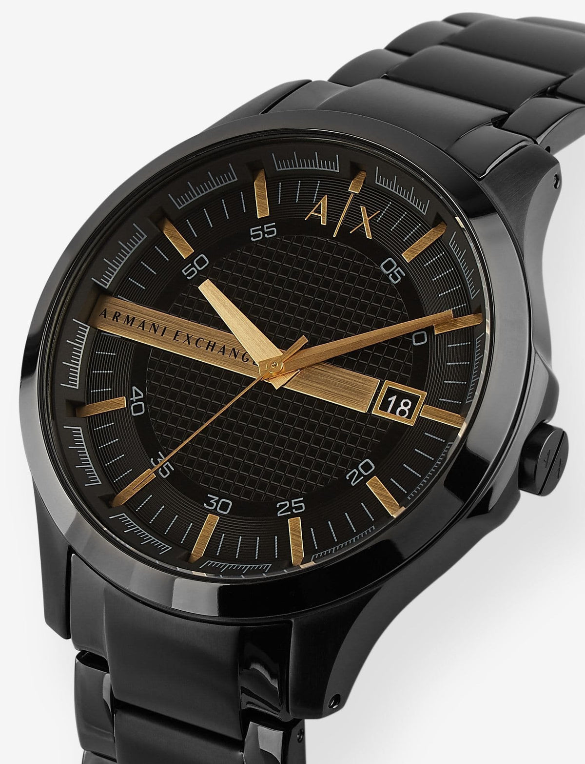 Armani Exchange Hampton Chronograph Black Dial Black Steel Strap Watch For Men - AX2413