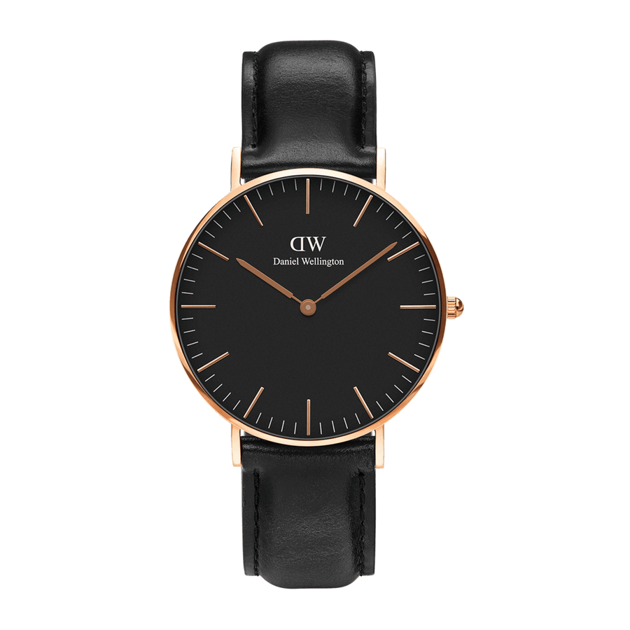 Daniel Wellington Classic Sheffield Black Dial Black Leather Strap Watch For Men - DW00100127