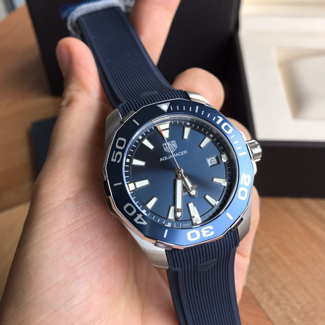 Tag Heuer Aquaracer Blue Dial Blue Rubber Strap Watch for Men - WAY111C.FT6155