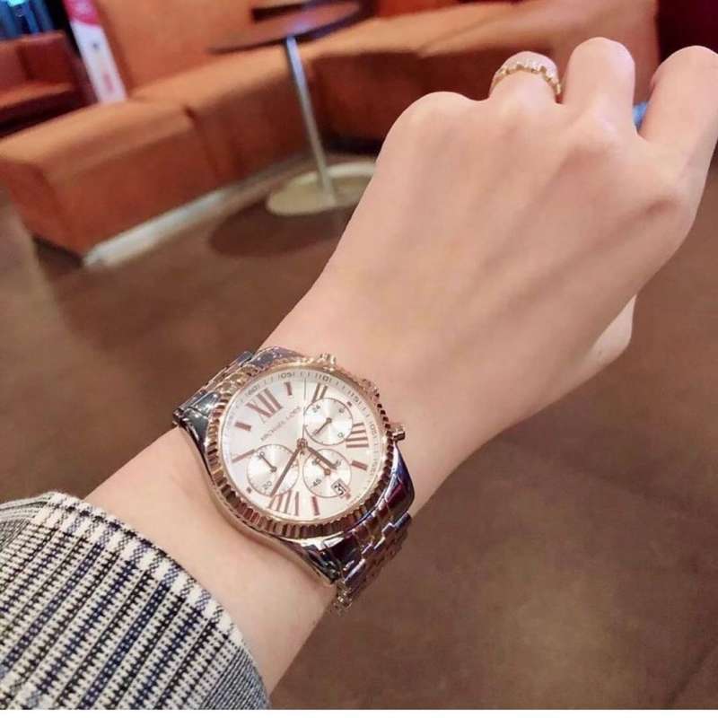 Michael Kors Lexington Chronograph Silver Dial Two Tone Steel Strap Watch for Women - MK5735