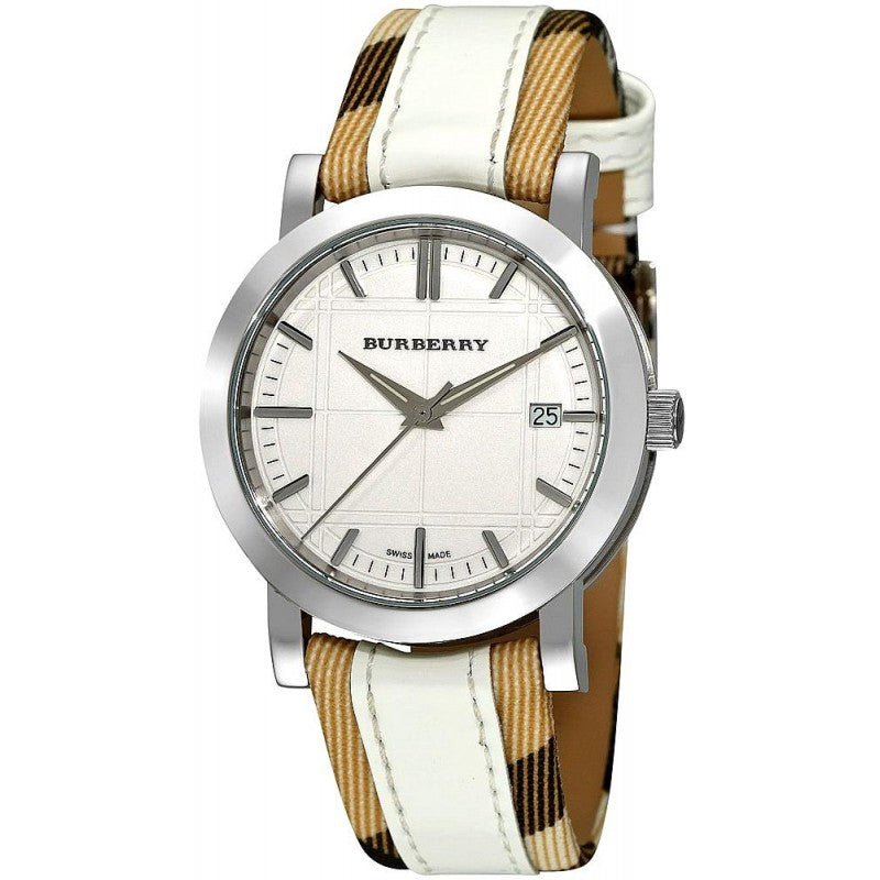Burberry The City White Dial White Leather Strap Watch for Women - BU9015