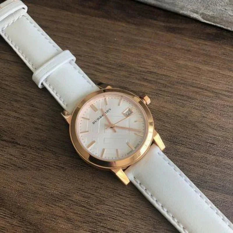 Burberry The City White Dial White Leather Strap Watch for Women - BU9108