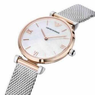 Emporio Armani Retro Mother of Pearl Dial Silver Mesh Bracelet Watch For Women - AR2067