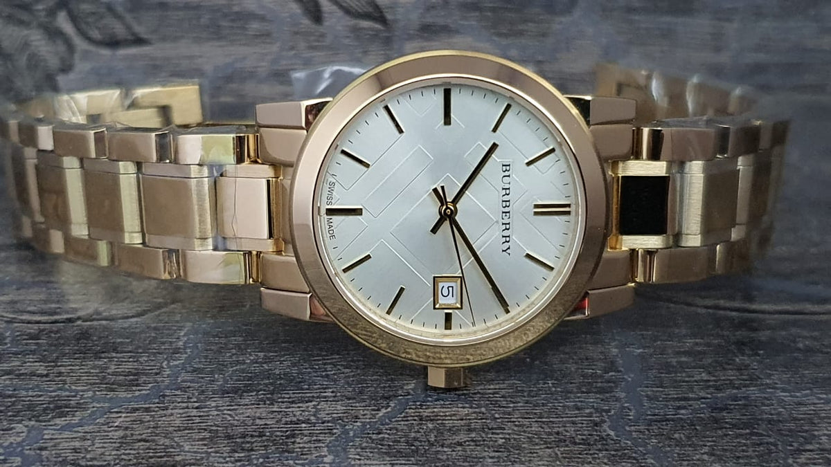 Burberry The City White Dial Gold Steel Strap Watch for Women - BU9103