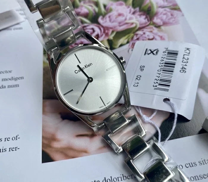 Calvin Klein Dainty Silver Dial Silver Steel Strap Watch for Women - K7L23146