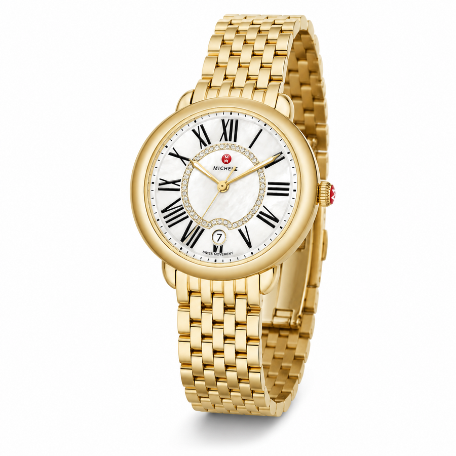 Michele Serein Mother of Pearl Dial Gold Steel Strap Watch for Women - MWW21B000017