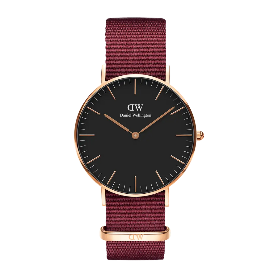 Daniel Wellington Classic Roselyn Black Dial Maroon Nylon Strap Watch For Women - DW00100273