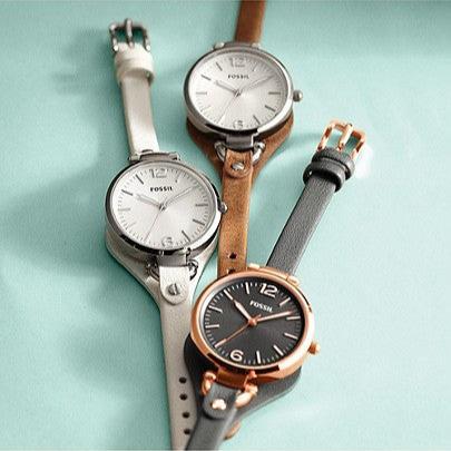 Fossil Georgia White Dial Brown Leather Strap Watch for Women - ES3060