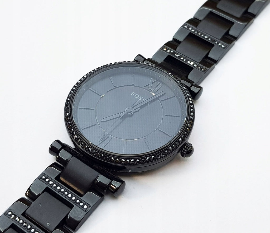 Fossil Carlie Black Dial Black Steel Strap Watch for Women - ES4488