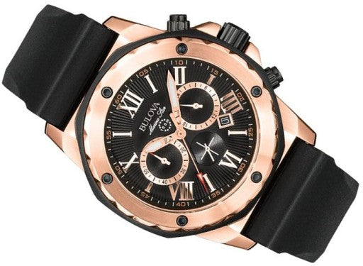 Bulova Marine Star Chronograph Black Dial Black Rubber Strap Watch for Men - 98B104