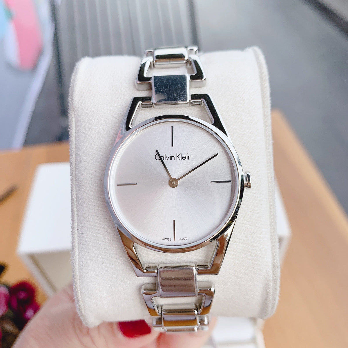 Calvin Klein Dainty Silver Dial Silver Steel Strap Watch for Women - K7L23146