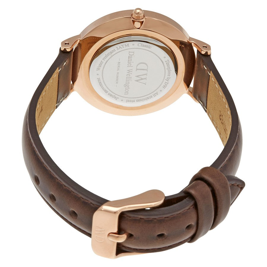 Daniel Wellington Classic Petite Bristol Black Dial Brown Leather Strap Watch For Women - DW00100165