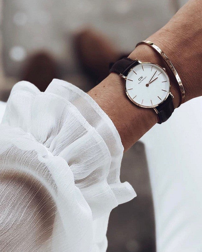 Daniel Wellington Classic Petite Sheffield White Dial Black Leather Strap Watch For Women - DW00100242