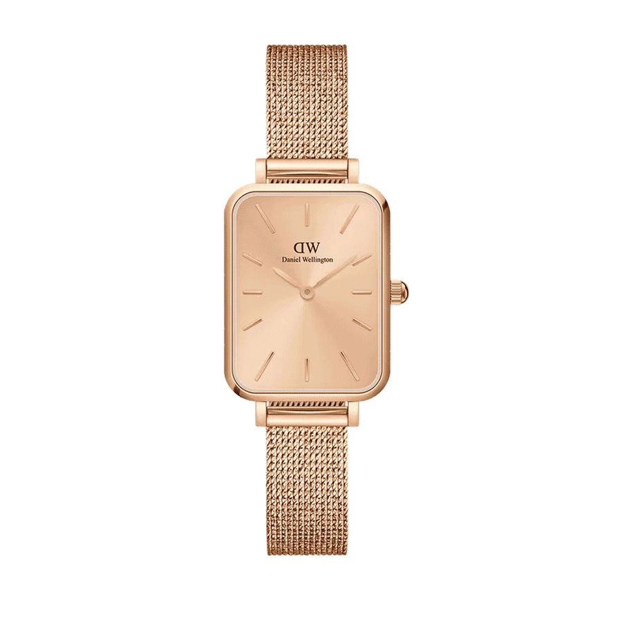 Daniel Wellington Quadro Unitone Rose Gold Dial Rose Gold Mesh Strap Watch For Women - DW00100484