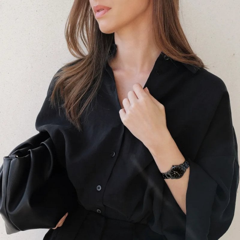 Daniel Wellington Iconic Link Ceramic Black Dial Black Steel Strap Watch For Women - DW00100414