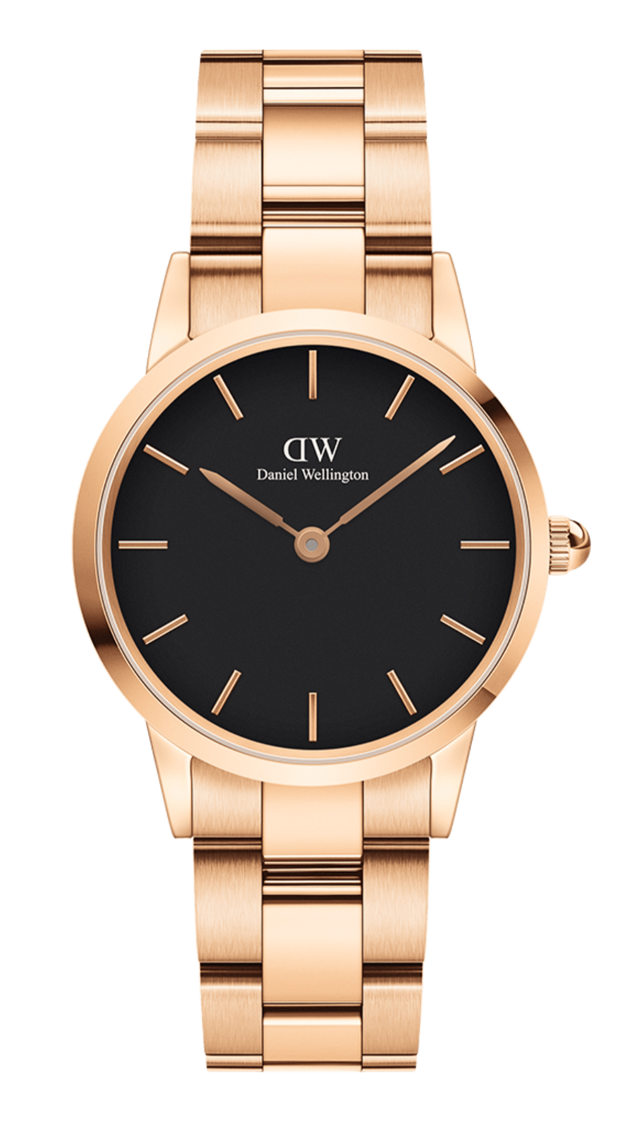 Daniel Wellington Iconic Link Black Dial Rose Gold Steel Strap Watch For Men - DW00100344